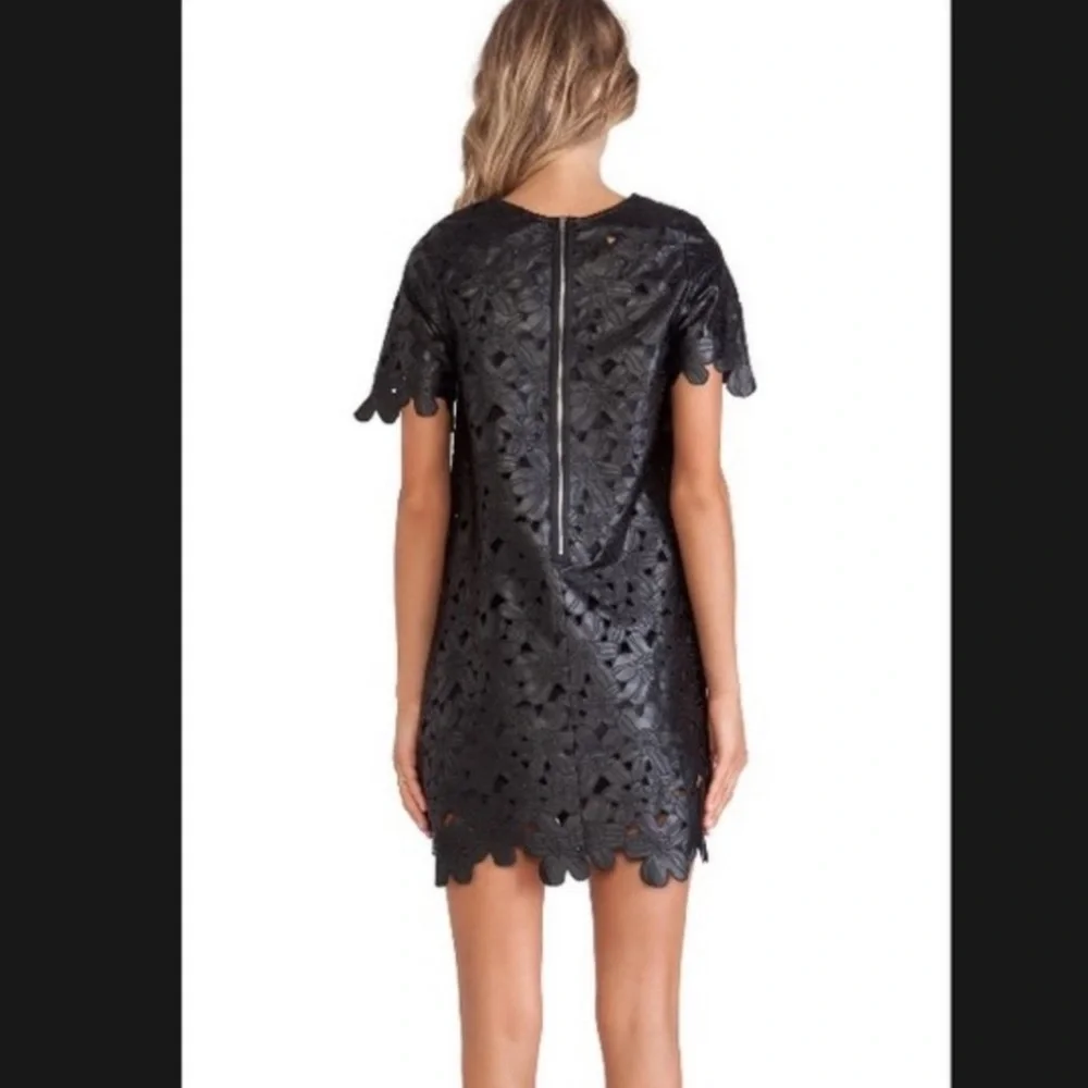 J.O.A. Black Faux Leather Floral Laser Cut Dress B6/32 - Picture 3 of 12